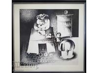 Mihail Dikov grafică, tehnici mixte caricatură