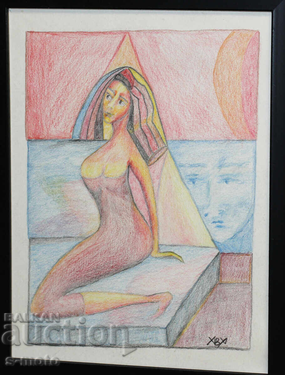 Πίνακας παστέλ πορτρέτο γυναίκα γυμνό σώμα με τιμή 180.00 BGN | € 92.03