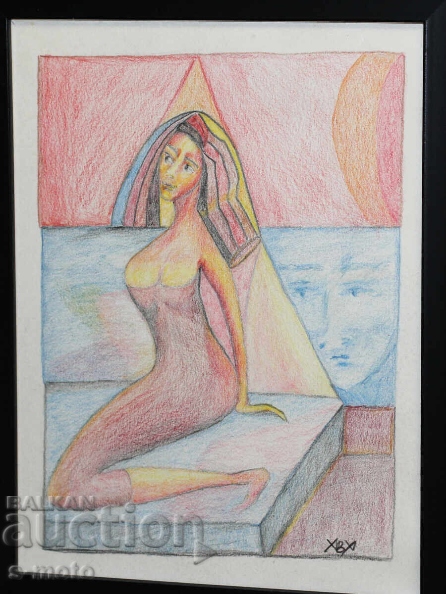 Δημοπρασία Πίνακας παστέλ πορτρέτο γυναίκα γυμνό σώμα