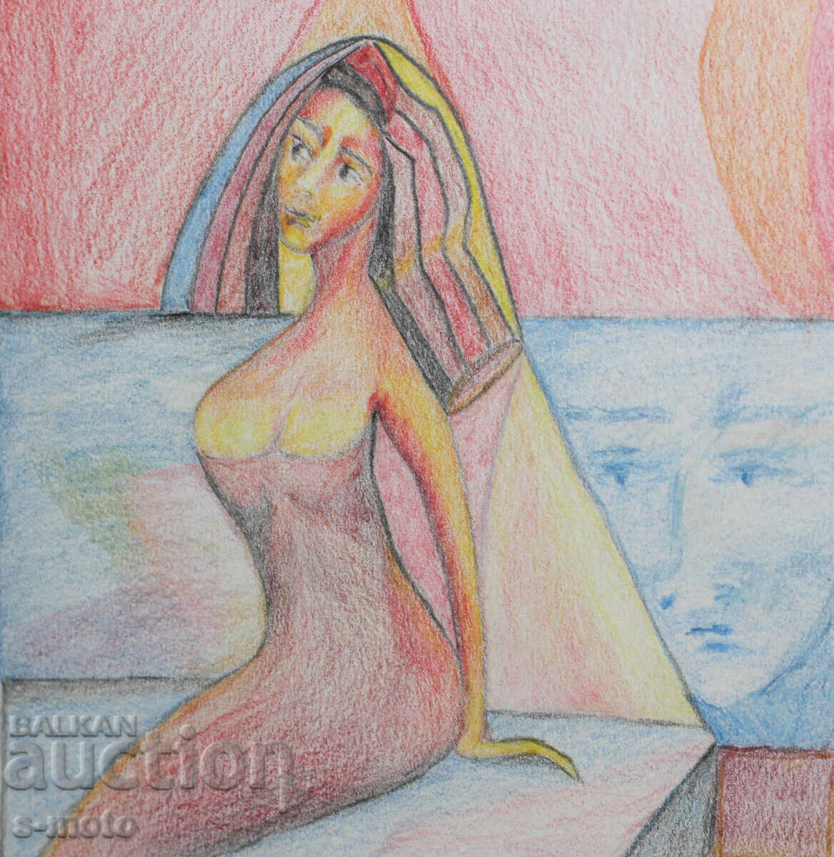 Πίνακας παστέλ πορτρέτο γυναίκα γυμνό σώμα - 5