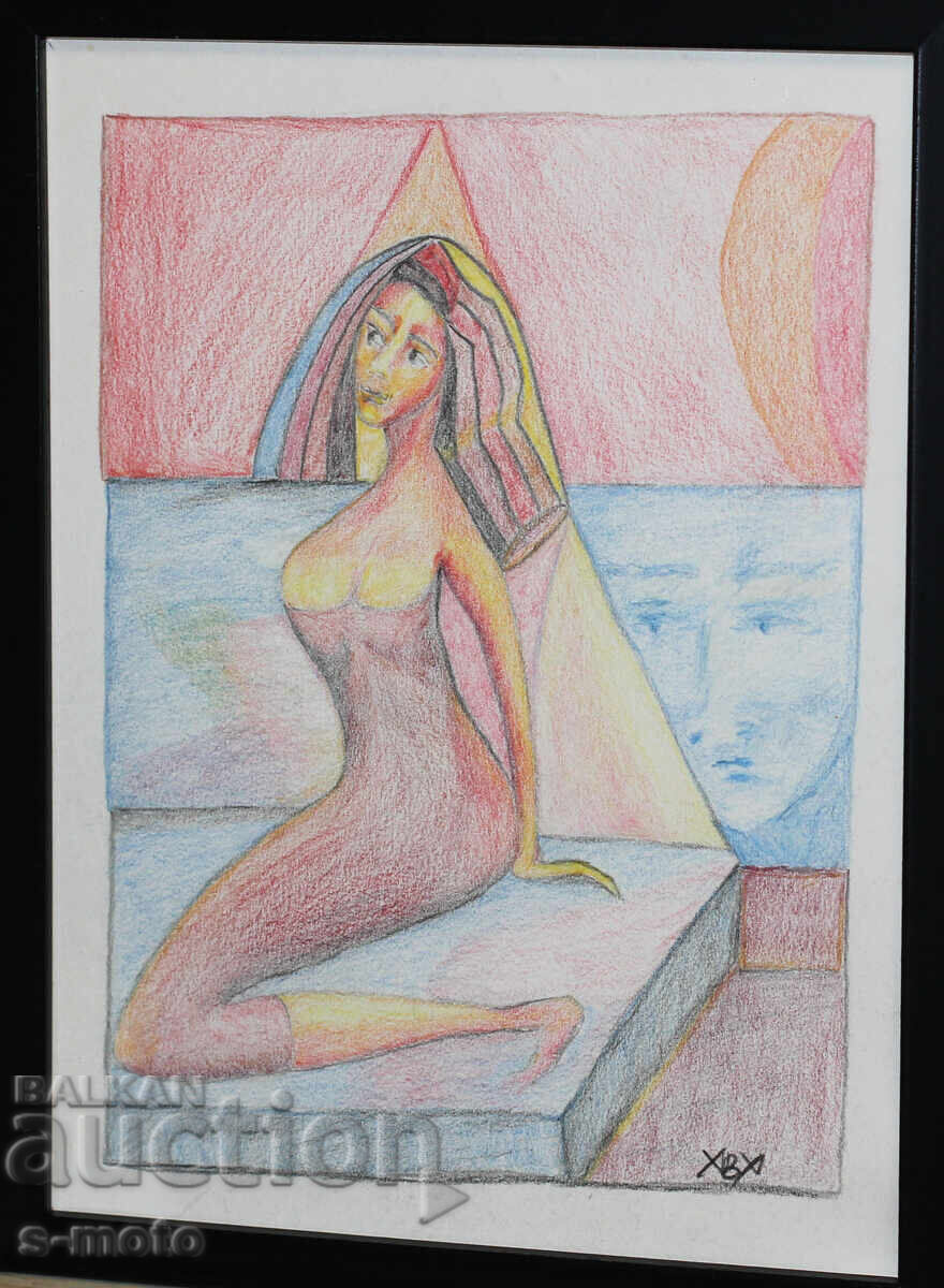 Πίνακας παστέλ πορτρέτο γυναίκα γυμνό σώμα