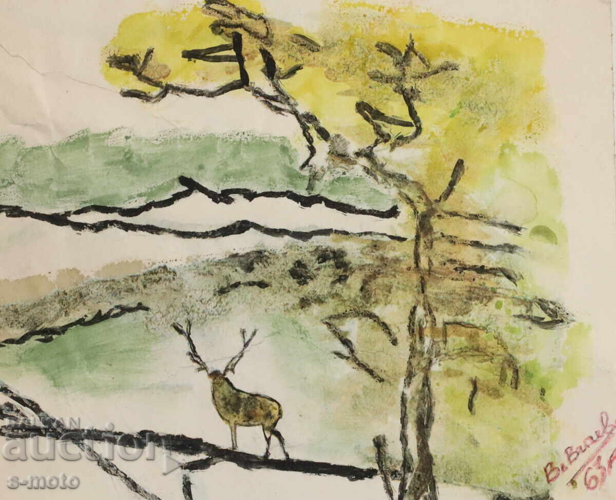 Владимир Вичев акварел пейзаж 1963г. с цена 200.00 лв. | € 102.26 Владимир Вичев акварел пейзаж 1963г. с цена 200.00 лв. | € 102.26