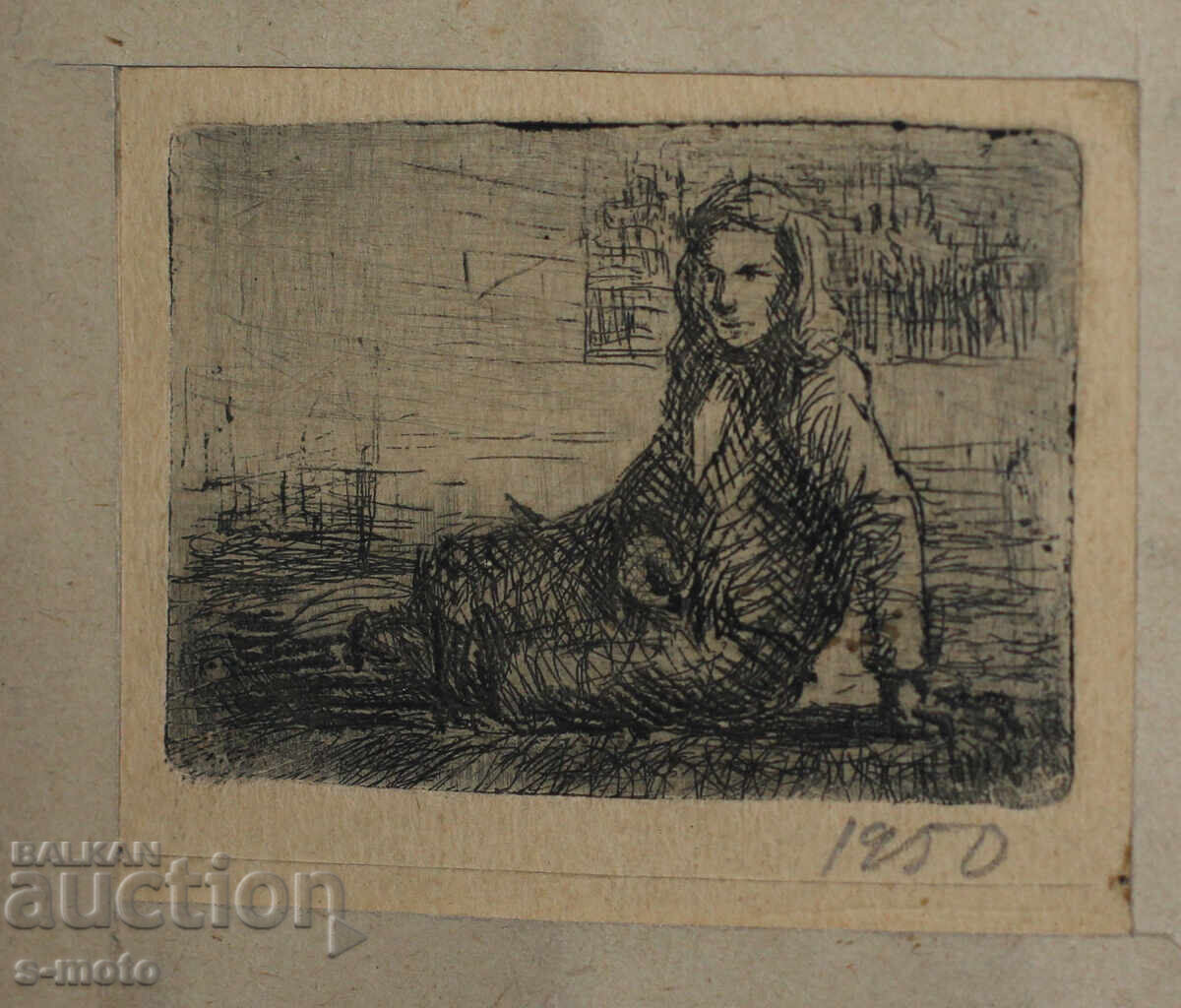 Old graphic, drypoint, portrait 1950s with price 150.00 BGN | € 76.69 Old graphic, drypoint, portrait 1950s with price 150.00 BGN | € 76.69