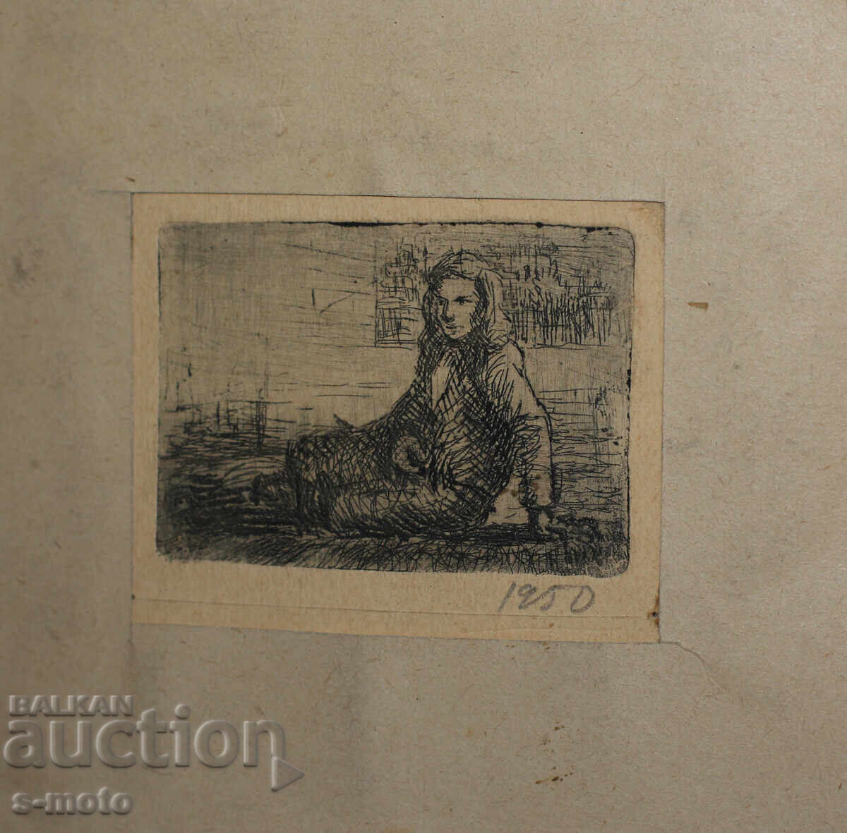 Auction Old graphic, drypoint, portrait 1950s Auction Old graphic, drypoint, portrait 1950s