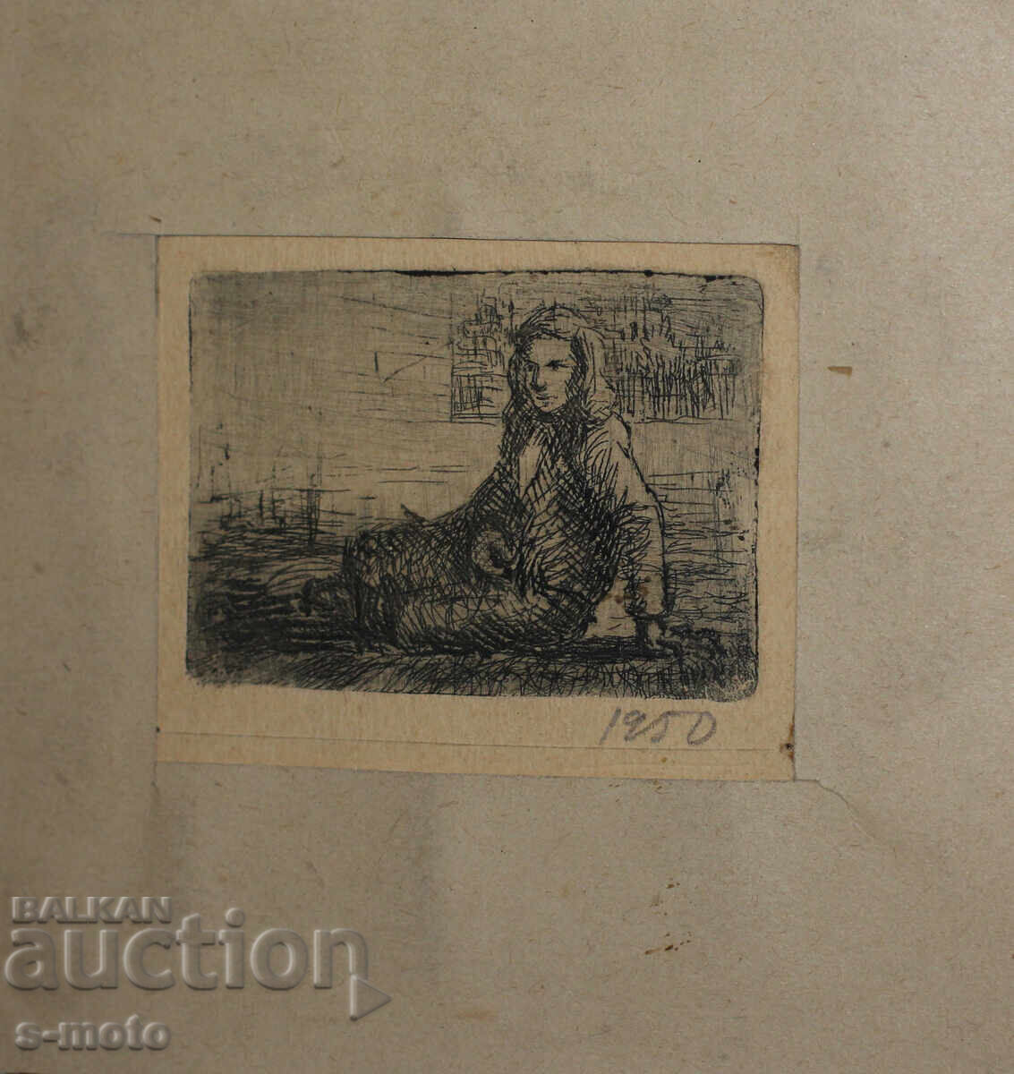 Delivery of Old graphic, drypoint, portrait 1950s Delivery of Old graphic, drypoint, portrait 1950s