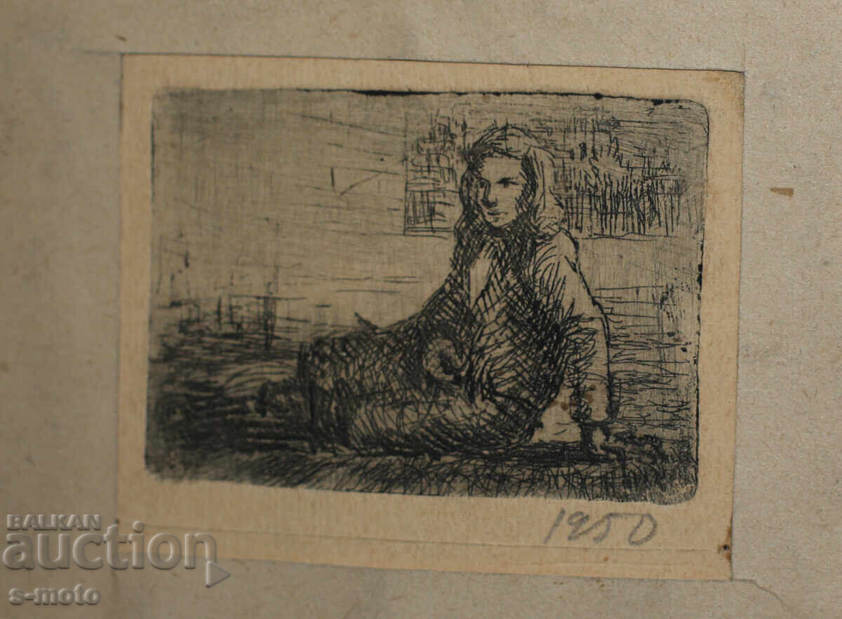 Old graphic, drypoint, portrait 1950s - 5 Old graphic, drypoint, portrait 1950s - 5