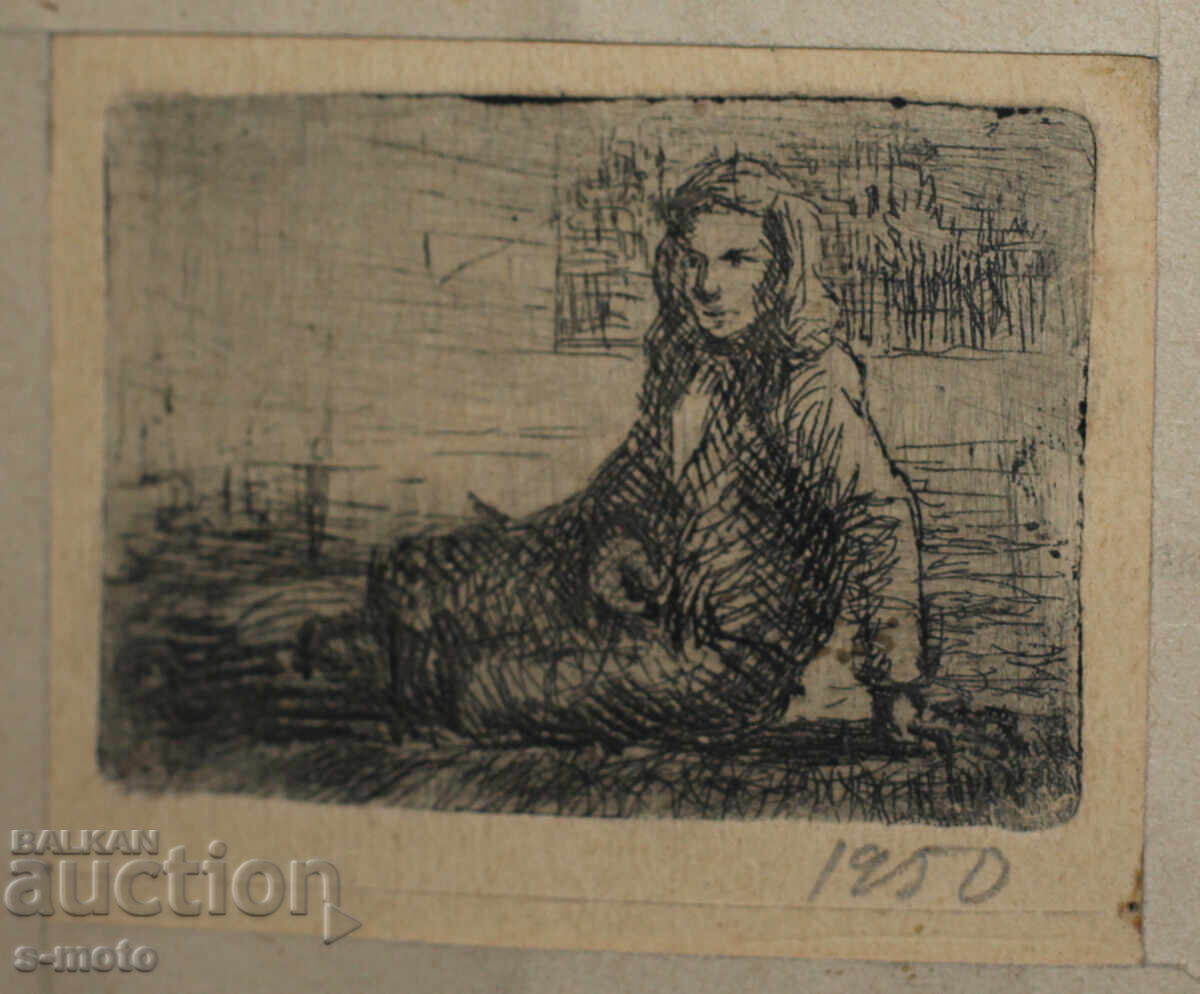 Old graphic, drypoint, portrait 1950s - 6 Old graphic, drypoint, portrait 1950s - 6