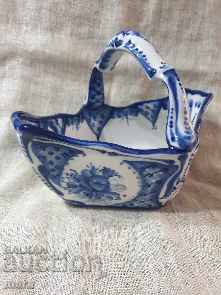Auction  Porcelain author's bonbonniere, fruit bowl, basket Gzhel