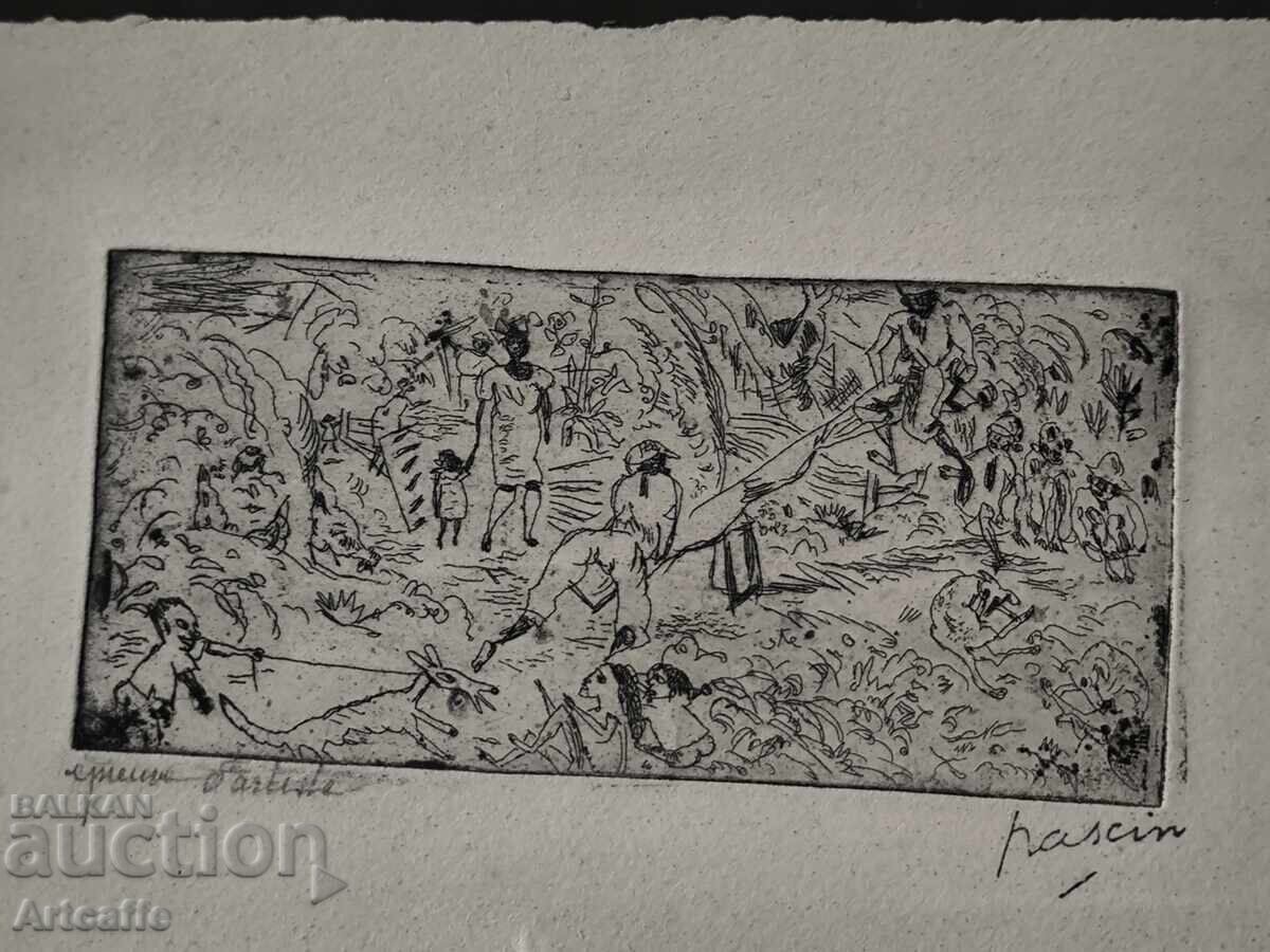 Zhul Paskin - grafică originală, gravură, 1916 - 6