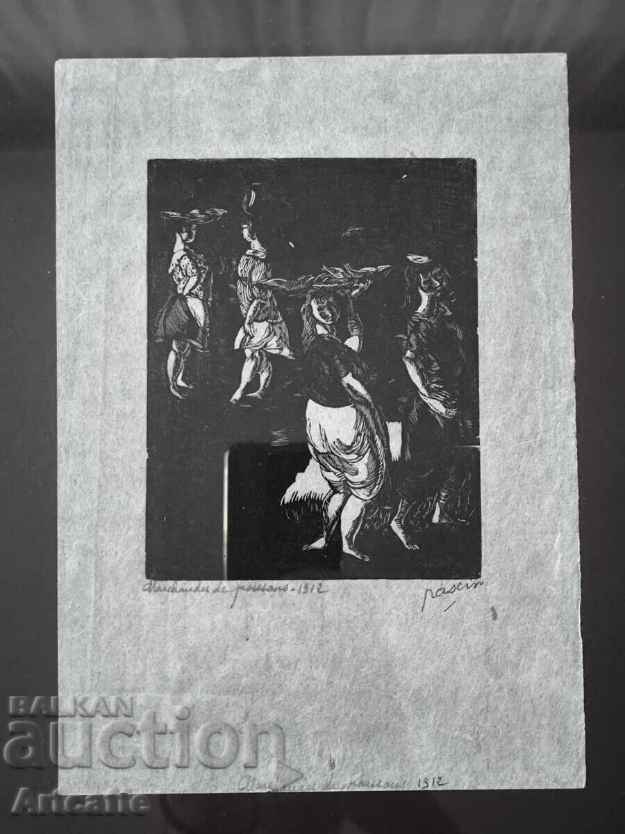 Delivery of Jul Pascin - original graphic woodcut, 1912 Delivery of Jul Pascin - original graphic woodcut, 1912