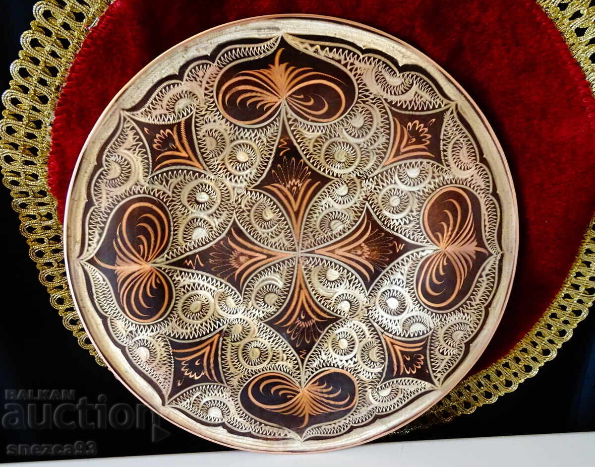 Copper plate, platter, hand-painted 25 cm