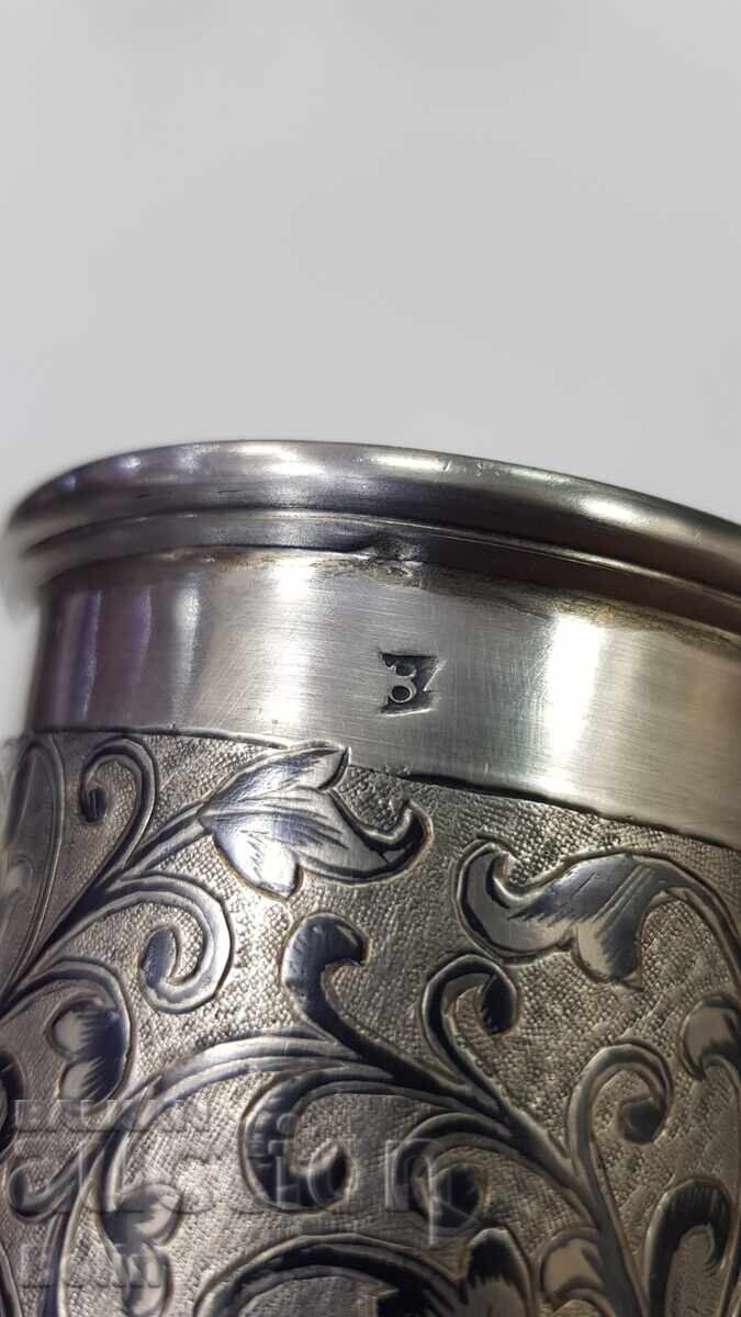 Rare silver Russian Tsarist water cup, hallmark 84, 1852 - 6