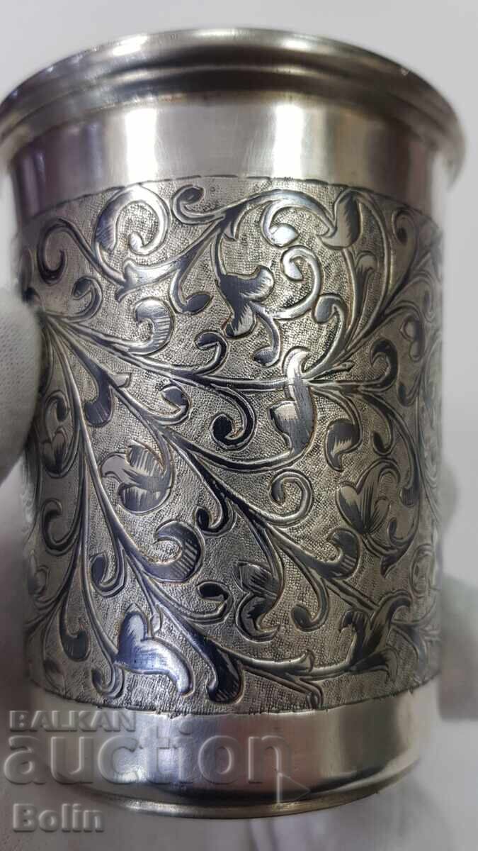 Rare silver Russian Tsarist water cup, hallmark 84, 1852 - 7