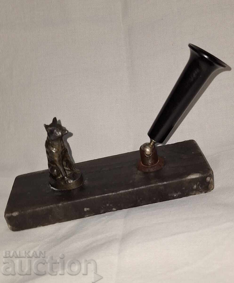 Παλιά μελανοδοχείο με μπρούτζινο ειδώλιο - 5