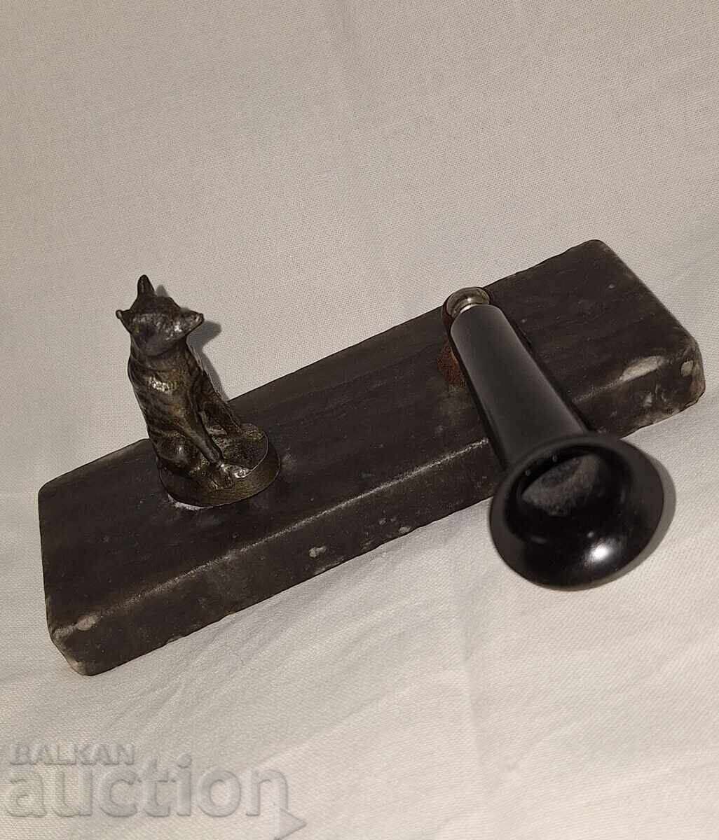 Παλιά μελανοδοχείο με μπρούτζινο ειδώλιο - 6