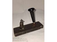 Antique inkwell with a bronze figure