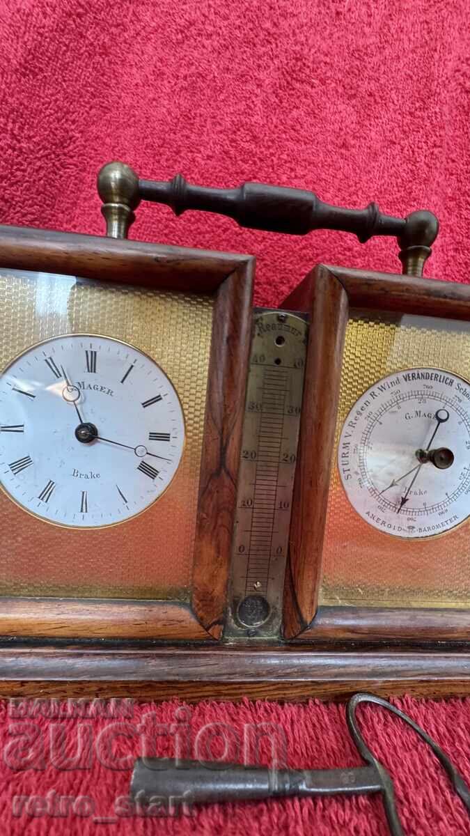 Παράδοση Αντίκα Γαλλικό ρολόι με βαρόμετρο, G. Mager Παράδοση Αντίκα Γαλλικό ρολόι με βαρόμετρο, G. Mager