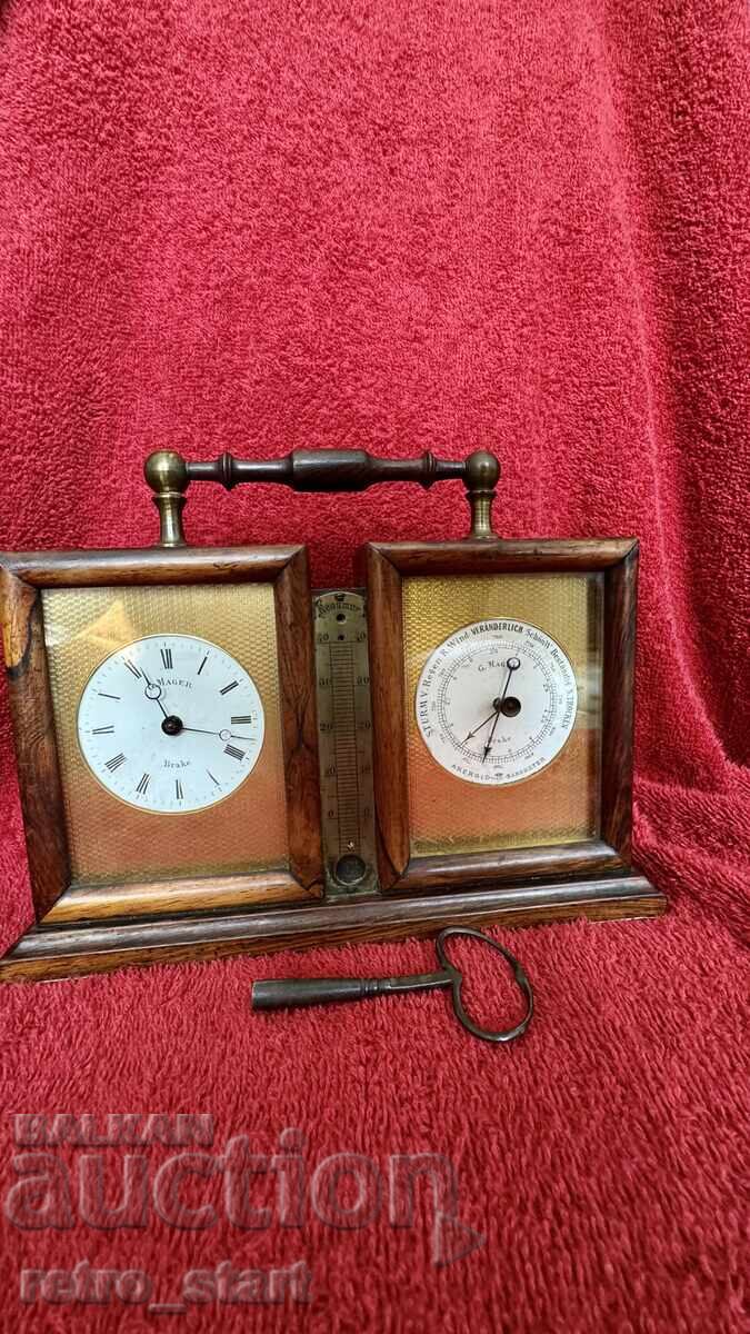 Αντίκα Γαλλικό ρολόι με βαρόμετρο, G. Mager Αντίκα Γαλλικό ρολόι με βαρόμετρο, G. Mager