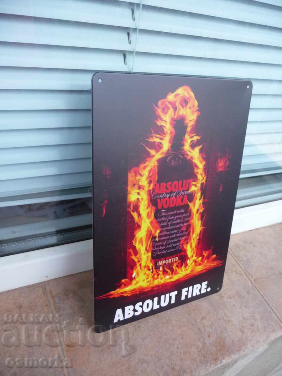 Μεταλλική πινακίδα βότκα Absolut vodka Absolut fire φλογερή φιάλη με τιμή 18.00 BGN | € 9.20