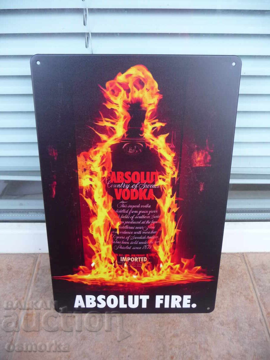Μεταλλική πινακίδα βότκα Absolut vodka Absolut fire φλογερή φιάλη