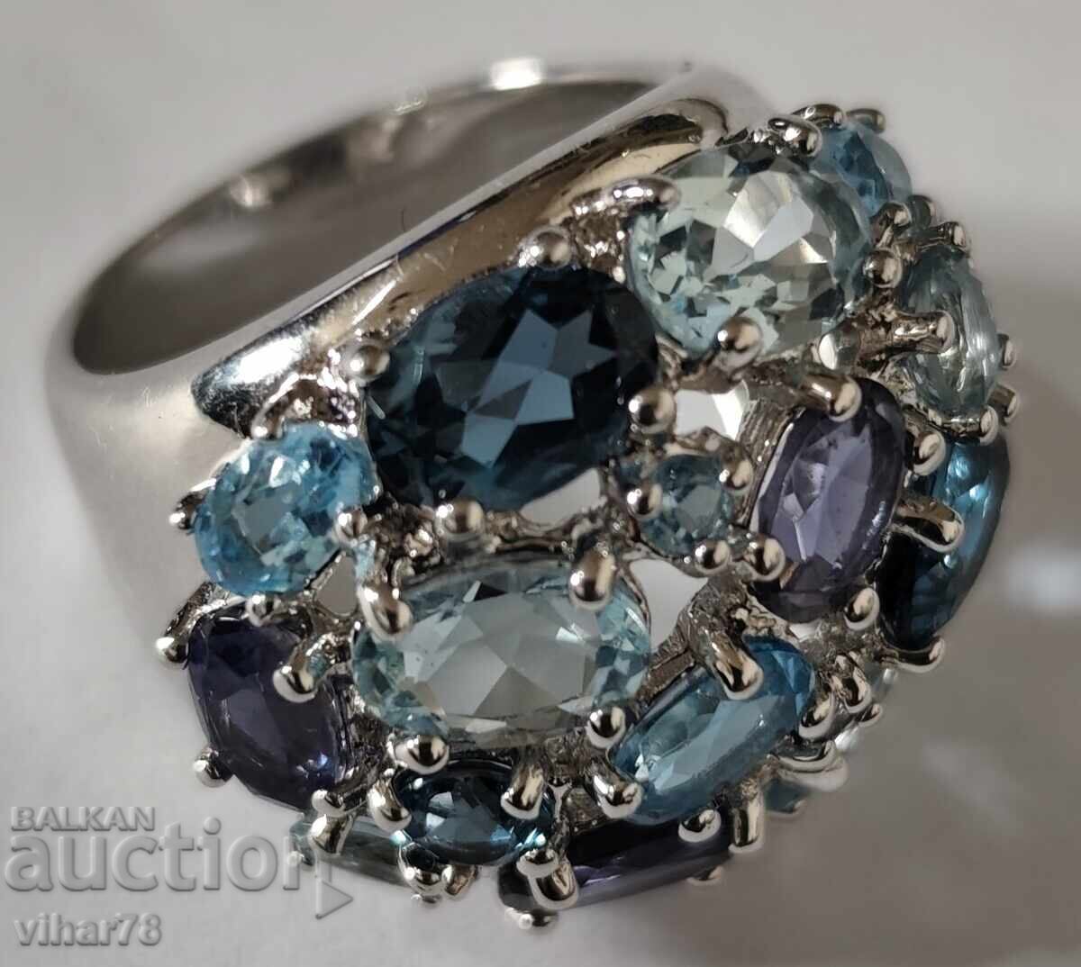 Γυναικείο ασημένιο δαχτυλίδι με aquamarine και αμέθυστο με τιμή 329.99 BGN | € 168.72