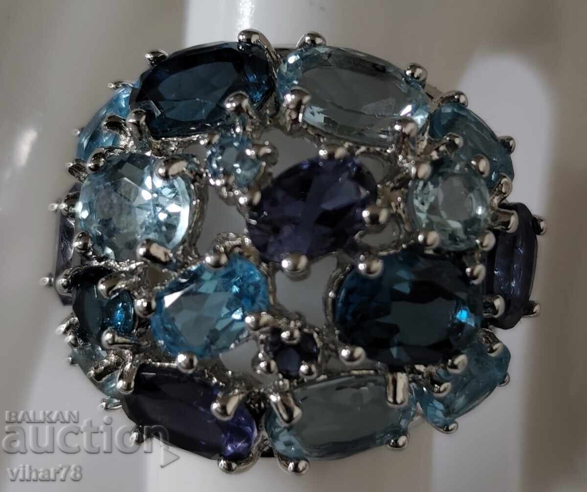 Δημοπρασία Γυναικείο ασημένιο δαχτυλίδι με aquamarine και αμέθυστο