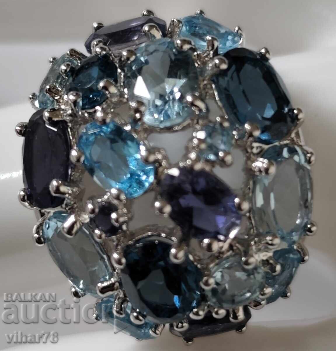 Γυναικείο ασημένιο δαχτυλίδι με aquamarine και αμέθυστο - 5