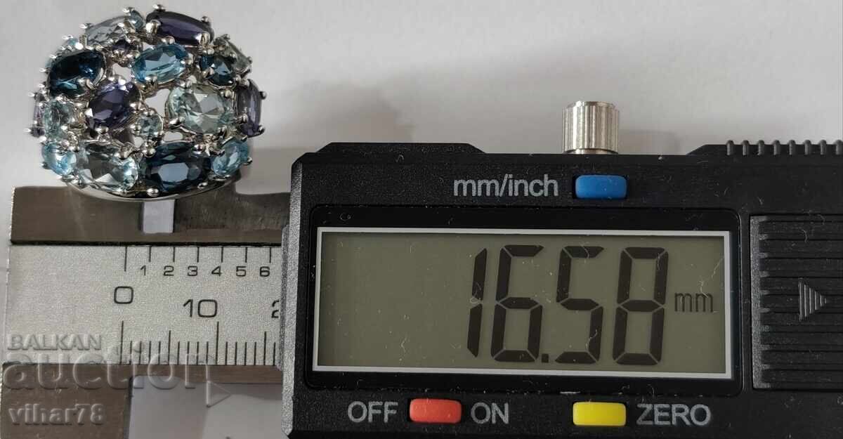 Γυναικείο ασημένιο δαχτυλίδι με aquamarine και αμέθυστο - 6