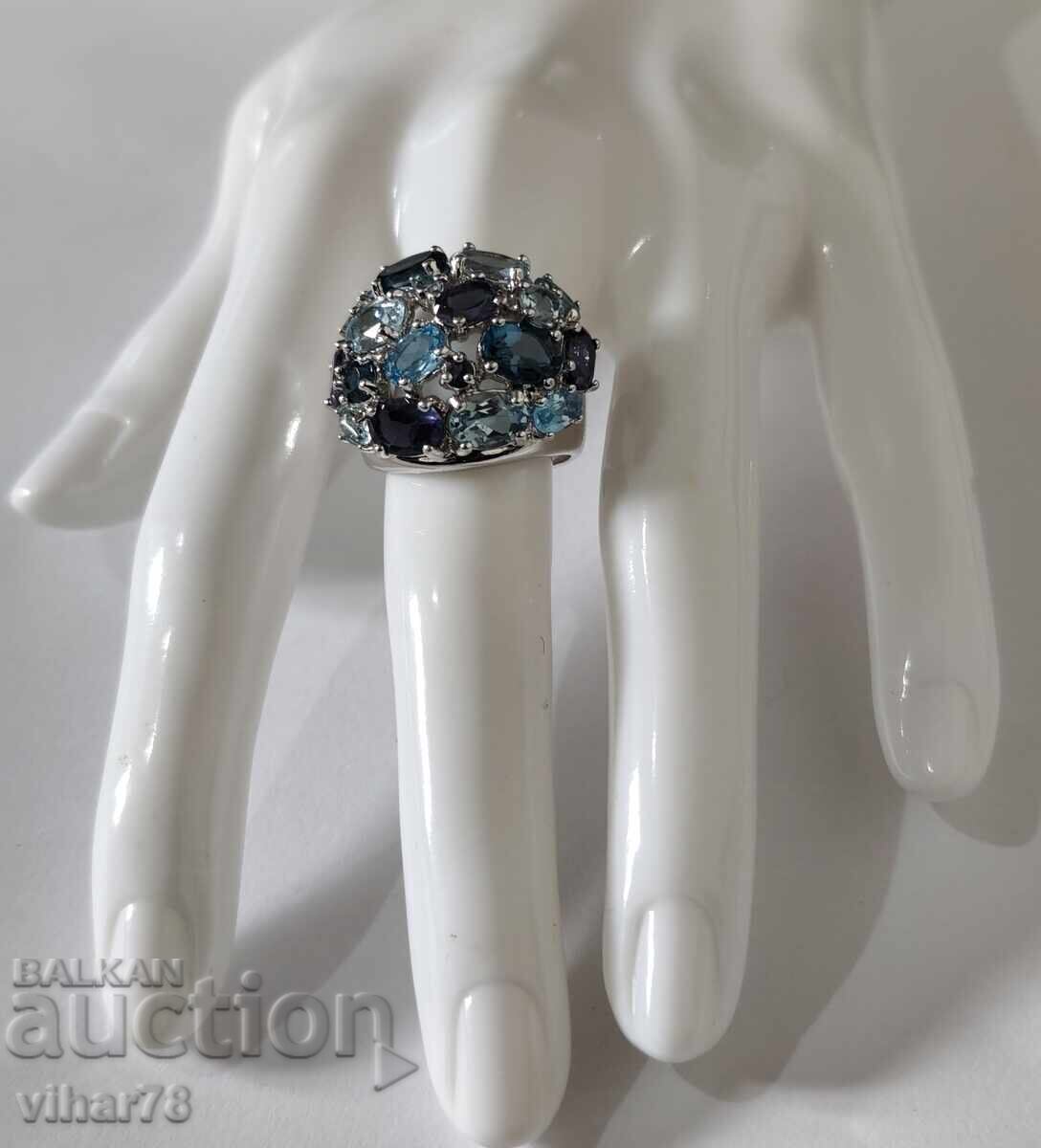 Γυναικείο ασημένιο δαχτυλίδι με aquamarine και αμέθυστο - 7