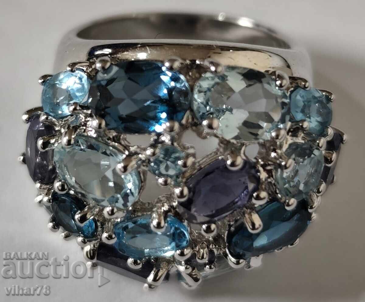 Γυναικείο ασημένιο δαχτυλίδι με aquamarine και αμέθυστο