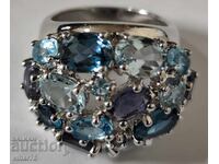 Women's silver ring with aquamarine and amethyst