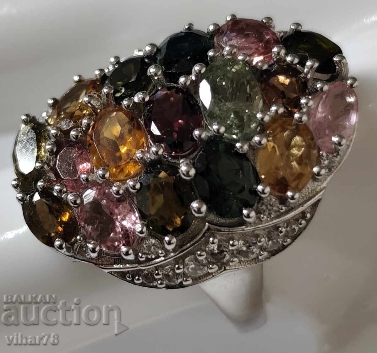 Γυναικείο ασημένιο δαχτυλίδι με τουρμαλίνη με τιμή 329.99 BGN | € 168.72