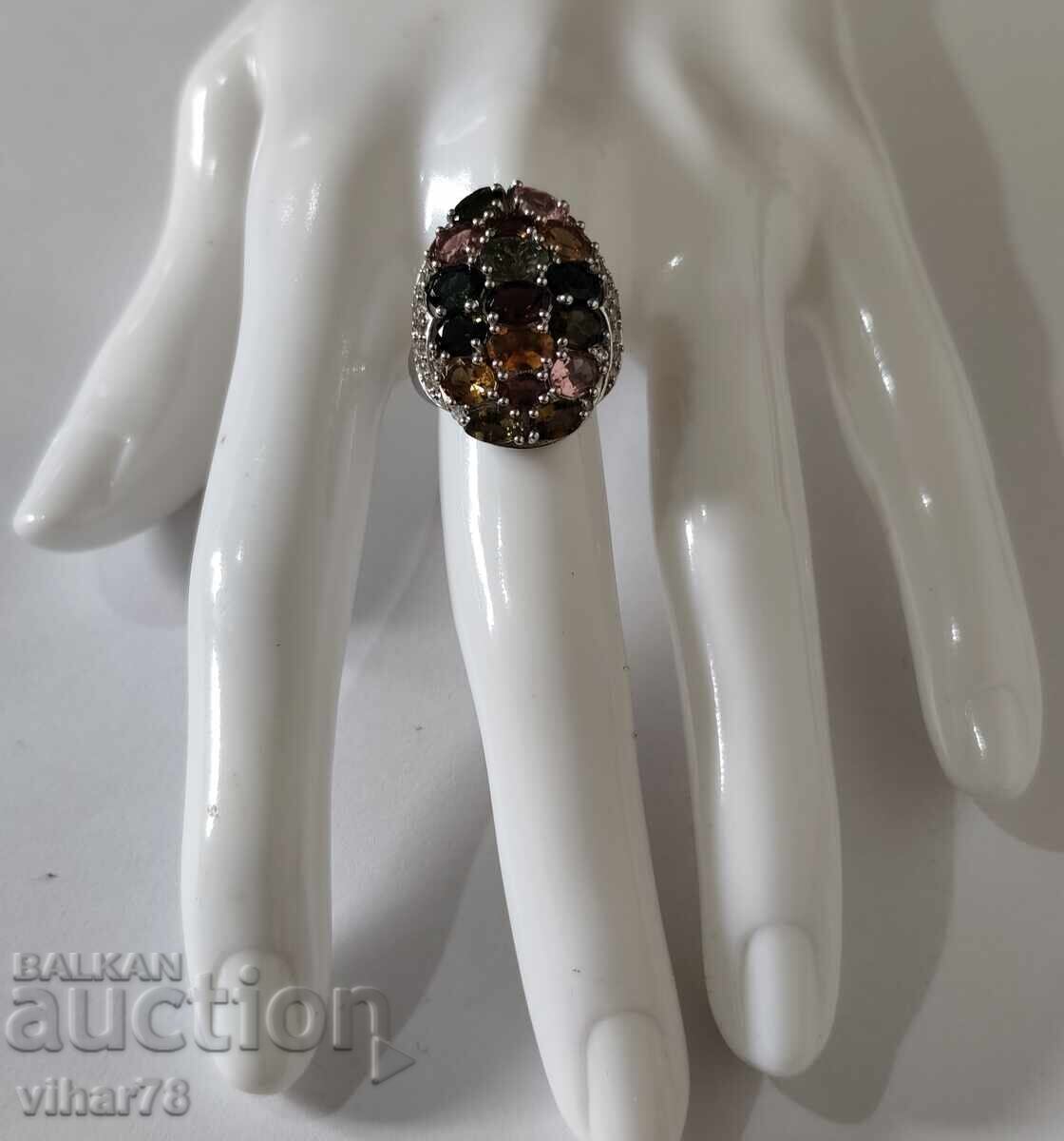 Παράδοση Γυναικείο ασημένιο δαχτυλίδι με τουρμαλίνη