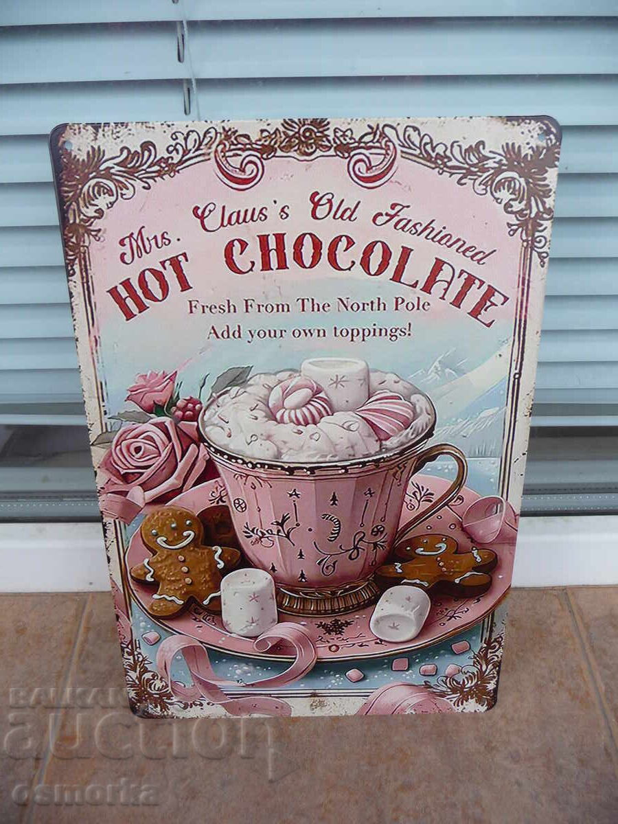 Μεταλλική πινακίδα Ζεστή σοκολάτα μπισκότο marshmallows όμορφο πώς