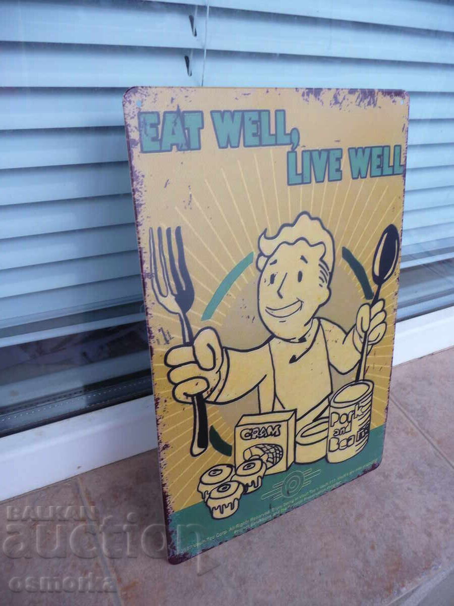 Μεταλλική πινακίδα καλό φαγητό καλή ζωή διατροφή σωστά καθαρά με τιμή 18.00 BGN | € 9.20 Μεταλλική πινακίδα καλό φαγητό καλή ζωή διατροφή σωστά καθαρά με τιμή 18.00 BGN | € 9.20