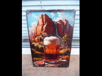 Μεταλλική πινακίδα Κούπα μπύρας βουνό βράχια καταρράκτης ομορφιά πορτρέτο