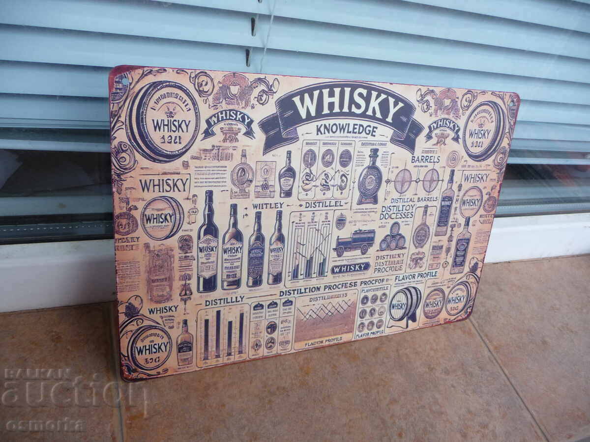 Μεταλλική πινακίδα Γνώση ουίσκι Παραγωγή απόσταξη εμφιάλωση με τιμή 18.00 BGN | € 9.20