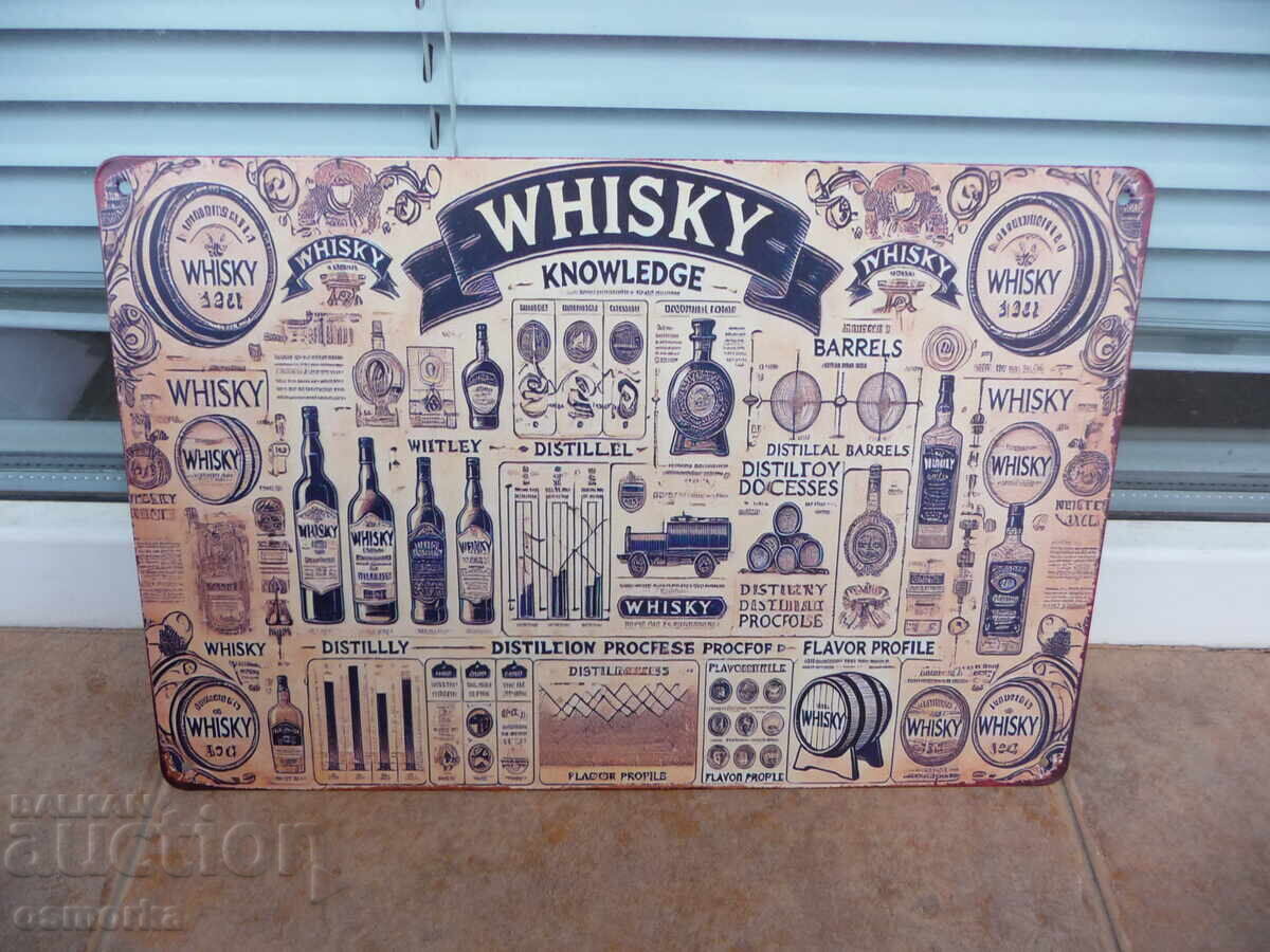 Μεταλλική πινακίδα Γνώση ουίσκι Παραγωγή απόσταξη εμφιάλωση