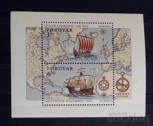 Φερόε Νήσοι 1992 Μπλοκ Ευρώπη CEPT Πλοία Κολόμβος MNH