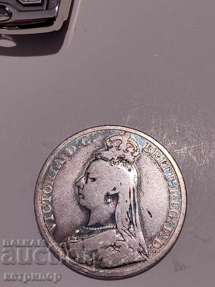 1 κορώνα στέμμα Ηνωμένου Βασιλείου 1890 ασημένιο με τιμή 98.00 BGN | € 50.11