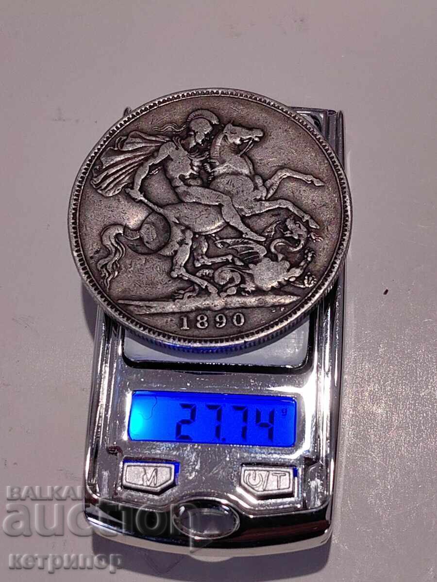 1 крона краун Великобритания 1890 г сребърна