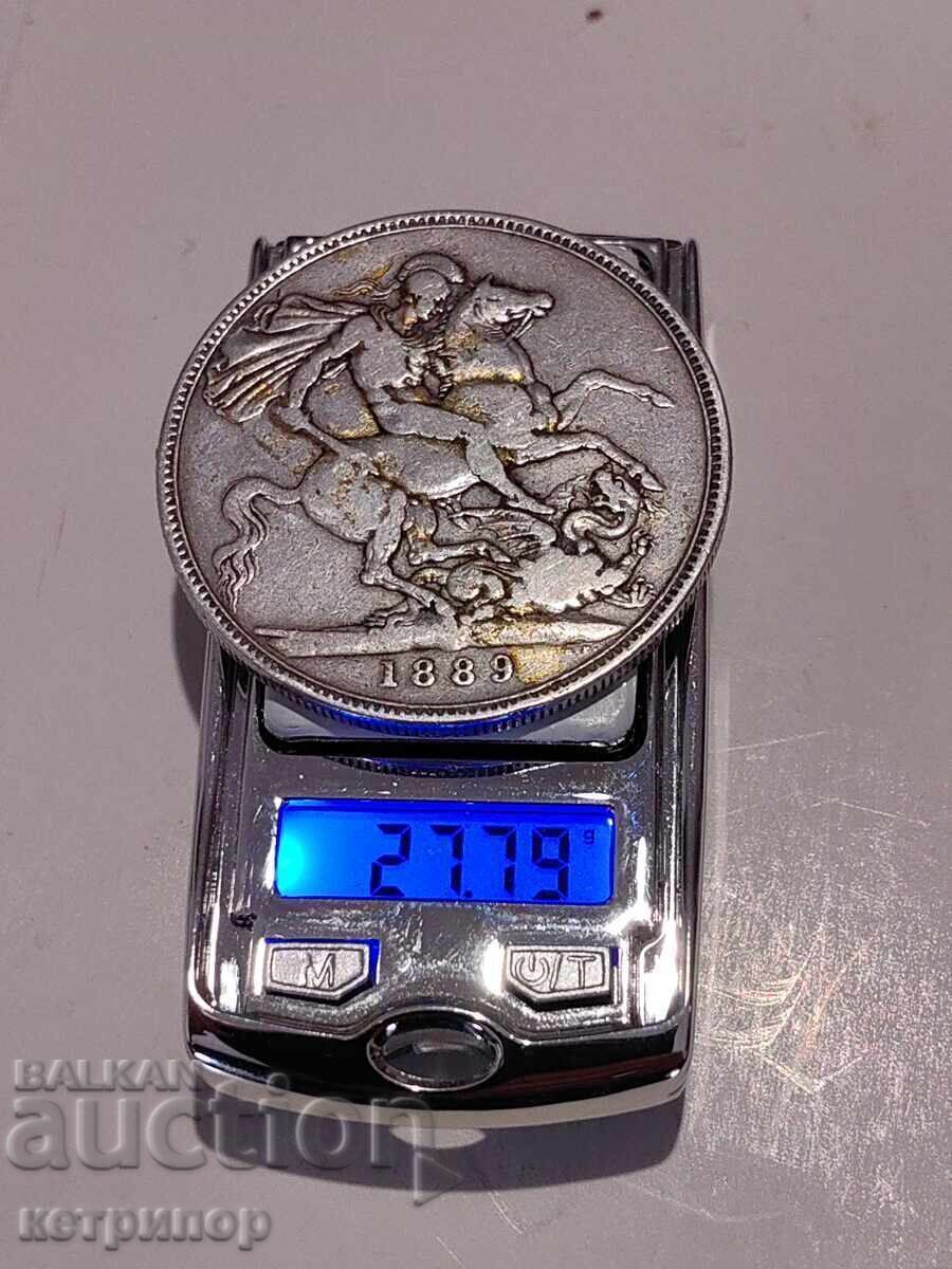 1 крона краун Великобритания 1889 г сребърна