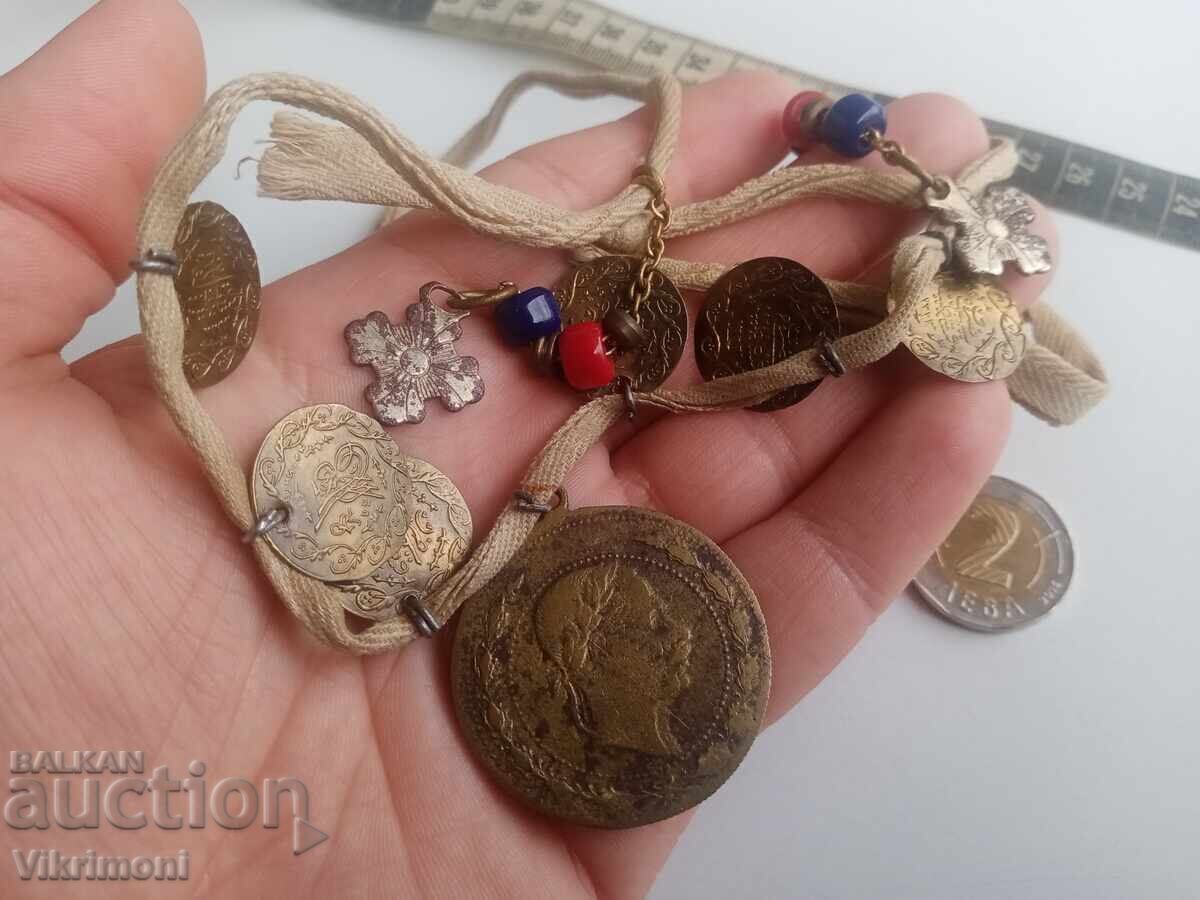 Стар накит,гердан,пендар,етно,кръст,връв,от на баба скрина - 7
