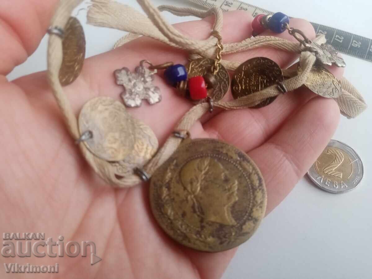 Стар накит,гердан,пендар,етно,кръст,връв,от на баба скрина