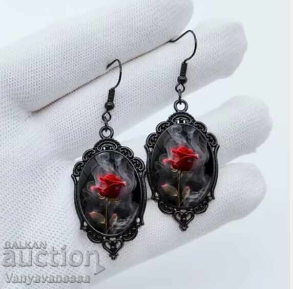 Set colier și cercei pentru femei, bijuterii, Burlacul, trandafir roșu Set colier și cercei pentru femei, bijuterii, Burlacul, trandafir roșu