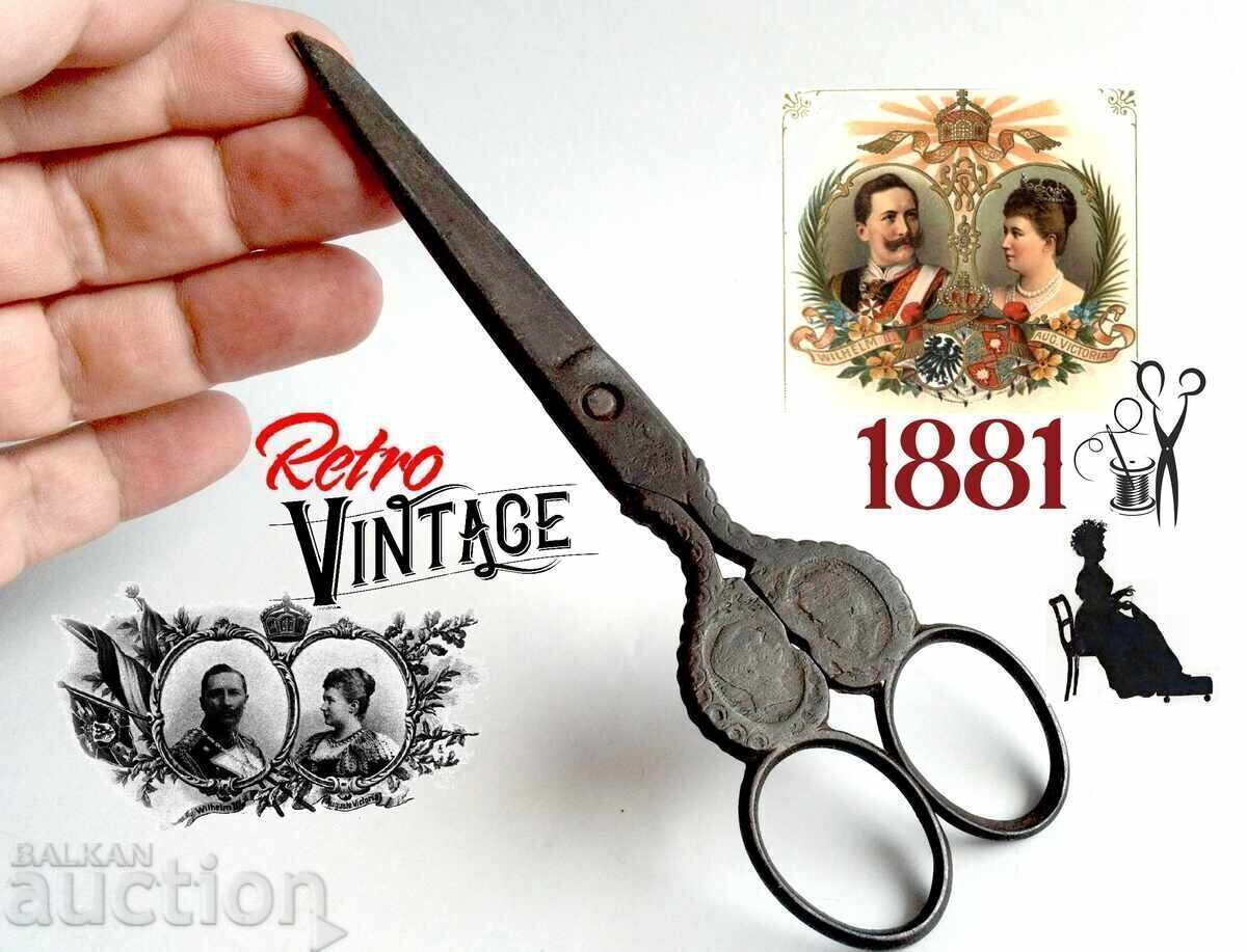 FOARFECE ANTICĂ DIN SECOLUL AL XIX-LEA - SOLINGEN GEN - Wilhelm II și Prințesa FOARFECE ANTICĂ DIN SECOLUL AL XIX-LEA - SOLINGEN GEN - Wilhelm II și Prințesa