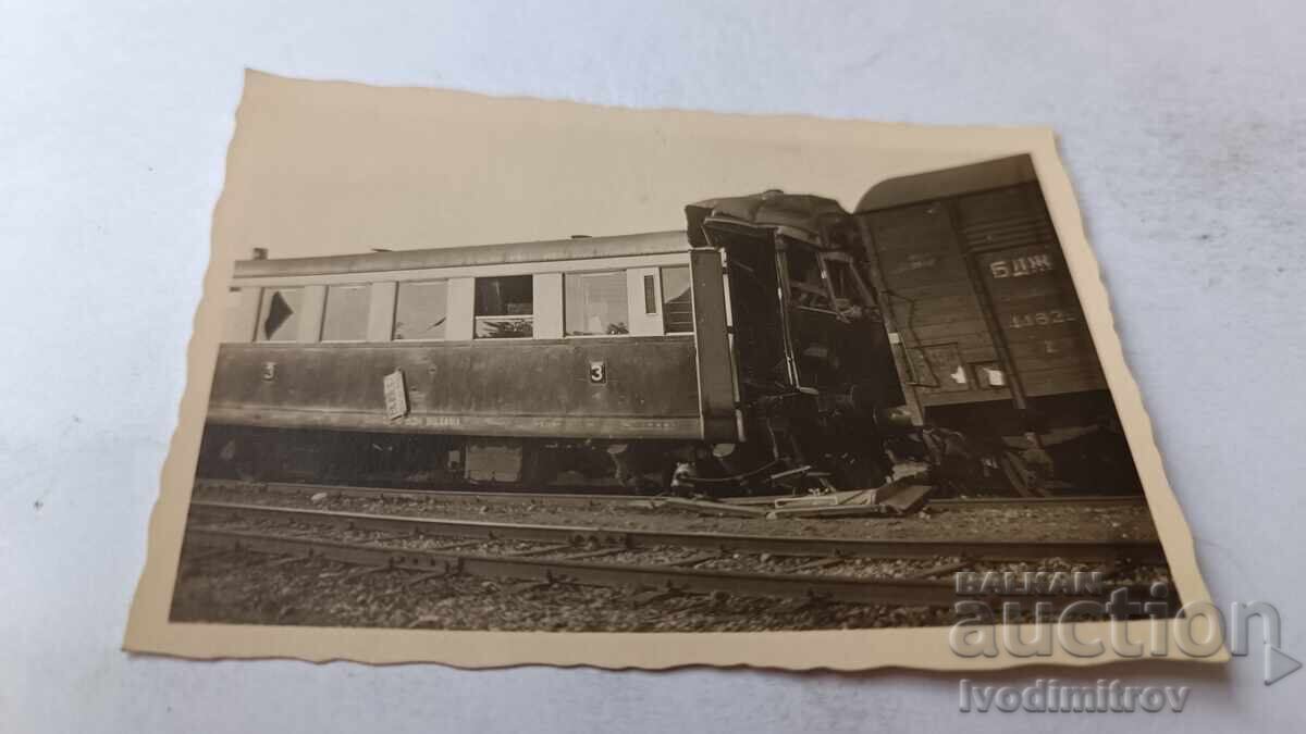 Photo of a passenger carriage of BDZ (Bulgarian State Railways) crushed in an accident