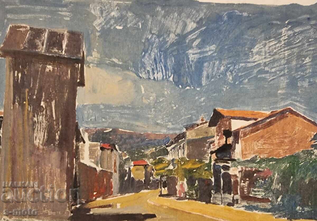 Peter Nenov graphic, monotype Landscape from the town of Rila - 6