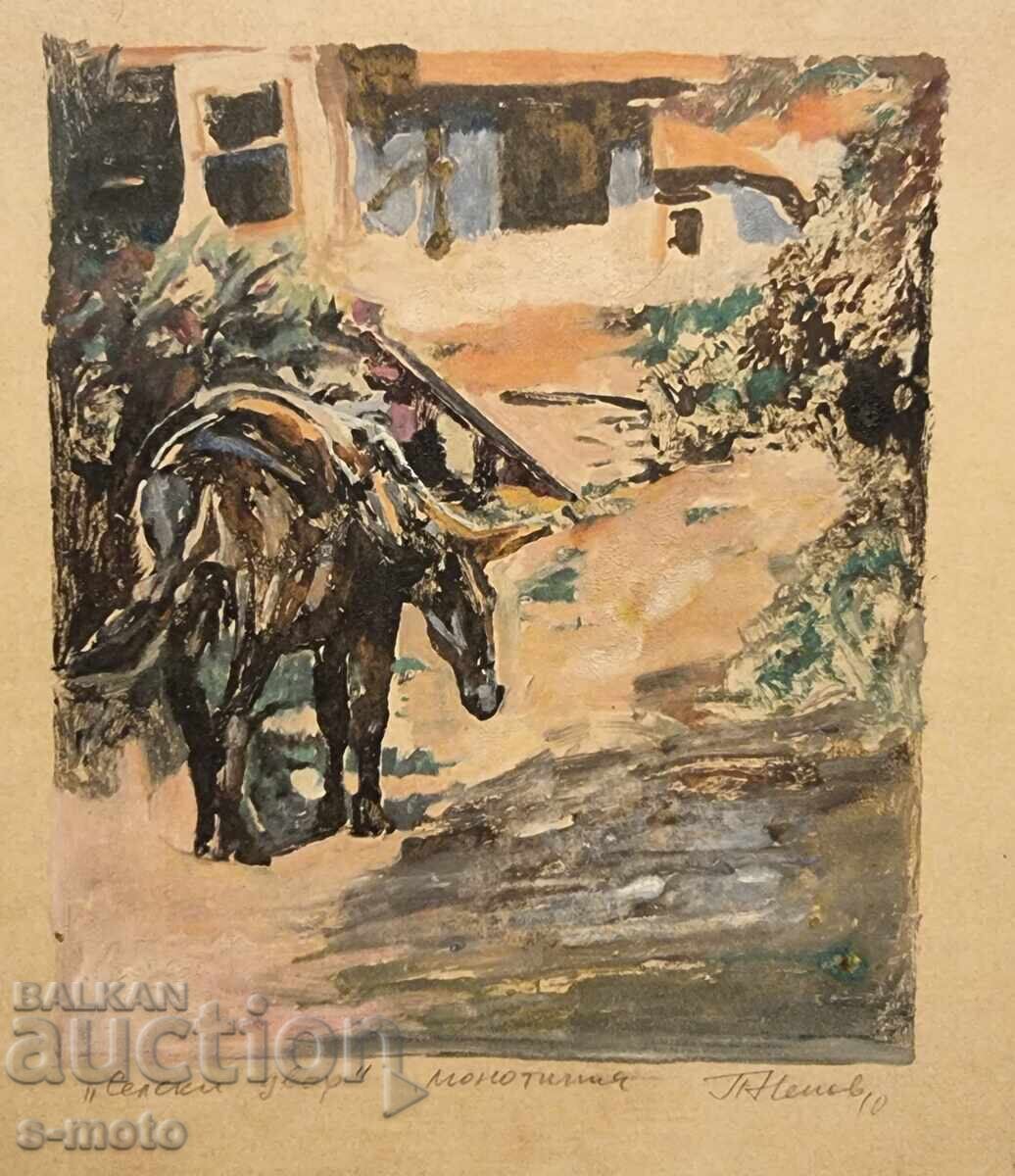 Δημοπρασία Πέταρ Νένοφ γραφικά, μονοτυπία Αγροτική αυλή