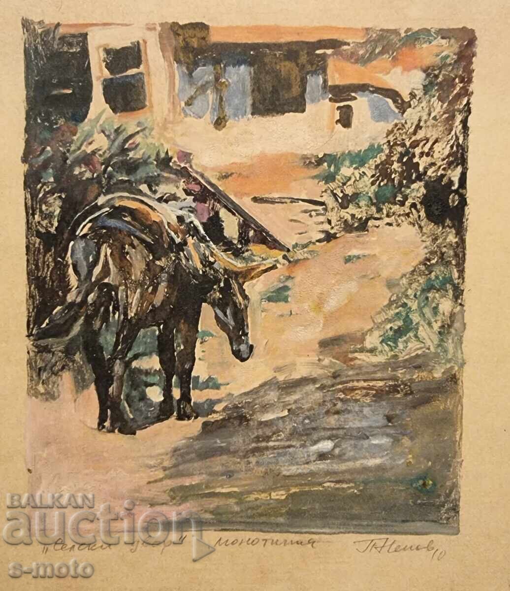Δημοπρασία Πέταρ Νένοφ γραφικά, μονοτυπία Αγροτική αυλή